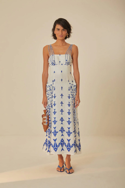 Off-White Graphic Fishes Euroflax™ Premium Linen Maxi Dress from Farm Rio