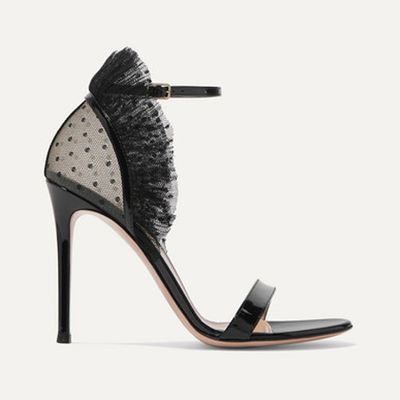 105 Ruffled Point D'Esprit & Patent-Leather Sandals from Gianvitto Rossi