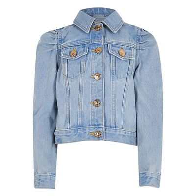 Blue Puff Sleeve Denim Jacket