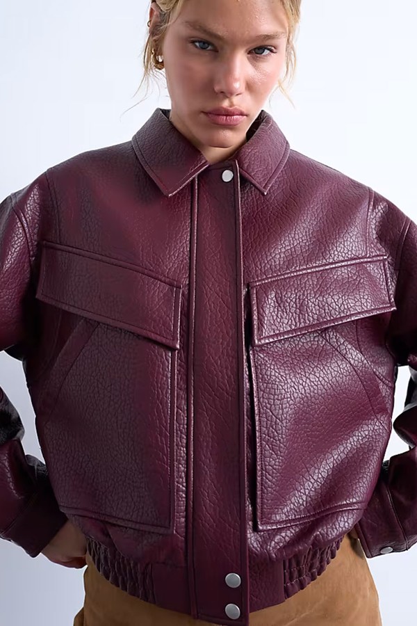 Oversized Faux Leather Bubble Boxy Zip Through Bomber Jacket from Topshop