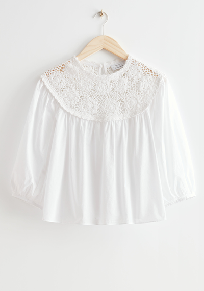 Voluminous Crochet Collar Blouse