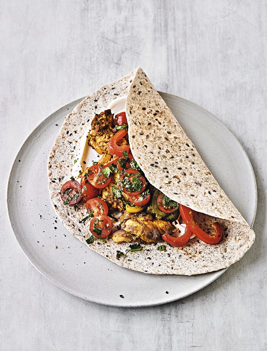 Tikki Chicken Wraps Tomato Mint Salad