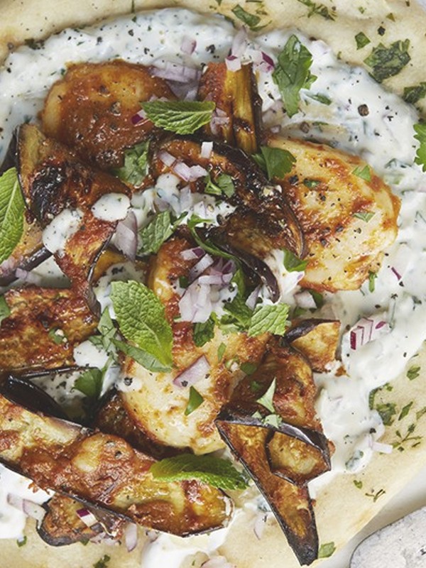 Grilled Halloumi & Aubergine Wraps With Herbed Yoghurt