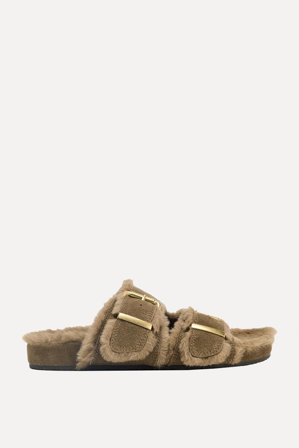 Buckled Flat Sheepskin Sandals from ZARA