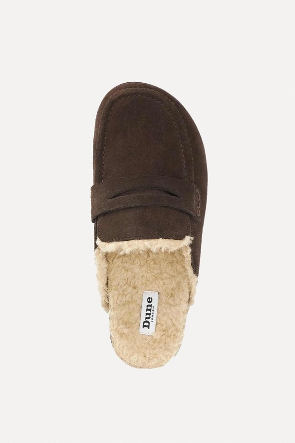 Goldy Faux Shearling Lined Backless Mule Suede Loafers from DUNE LONDON