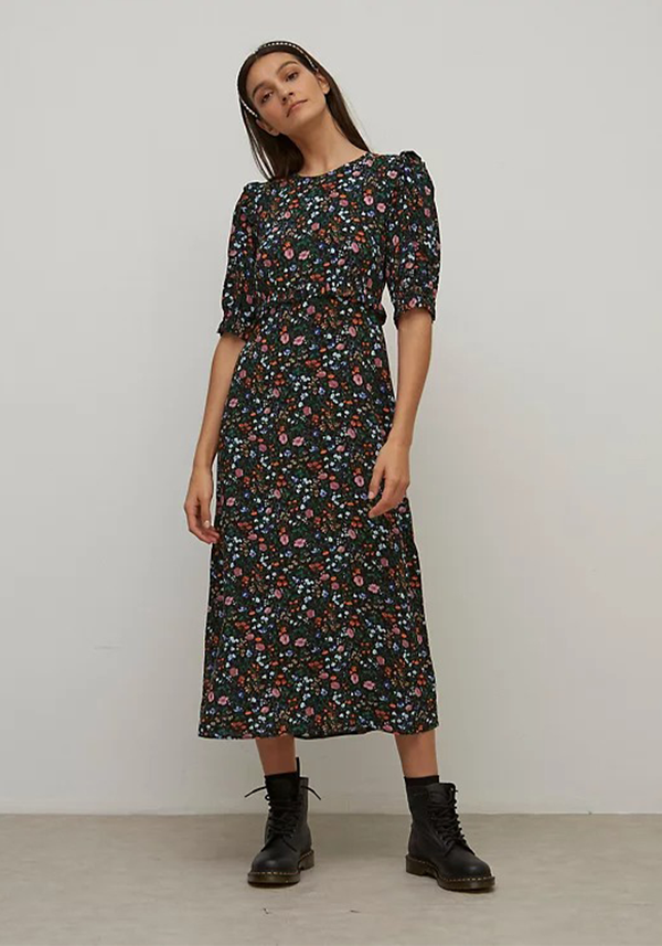 Floral Frill Detail Midaxi Smock Dress