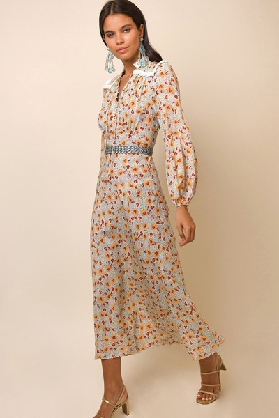 Primrose Pansy Mimosa Long Sleeve Midi Dress