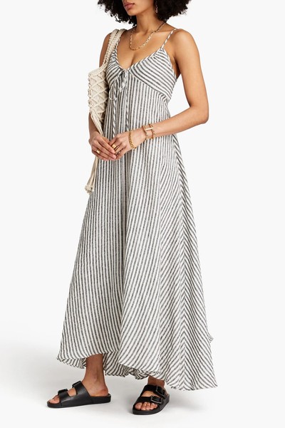 Gloria Gathered Striped Linen Maxi Dress from Fil De Vie