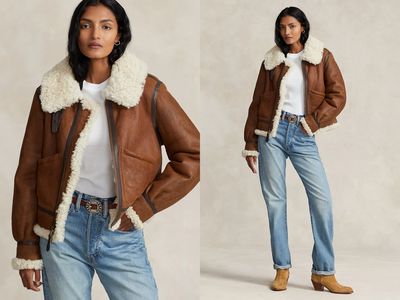 Leather Trim Shearling Aviator Jacket, £2,379 (was £3,399)