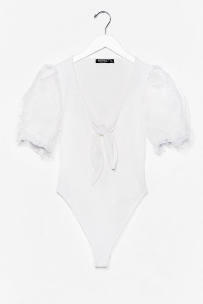 Organza Sleeve Tie Front Bodysuit