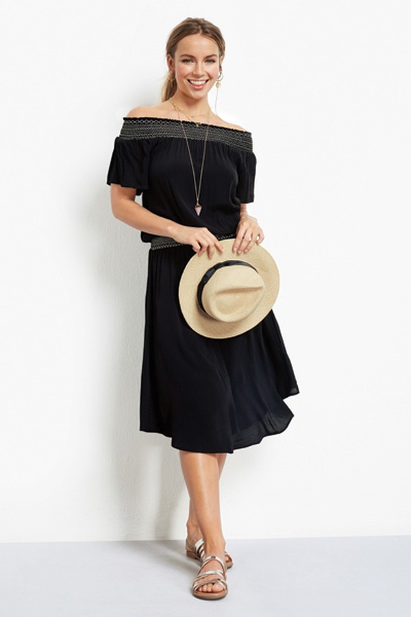 Shirred Off Shoulder Dress