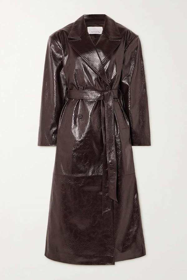 Tina Belted Double-Breasted Faux Textured-Leather Trench Coat from The Frankie Shop