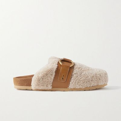 Gema Embellished Leather-Trimmed Shearling Slippers from See By Chloe