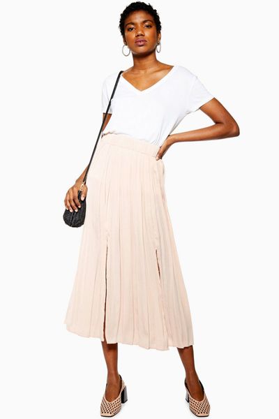 Satin Pleated Midi Skirt