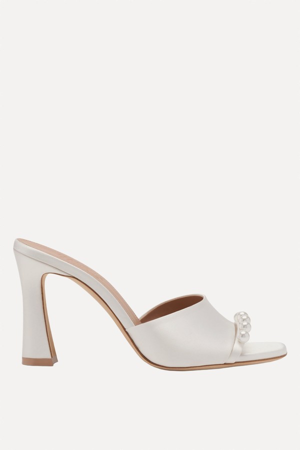 Roxanne 90 White Satin Pearl Embellished Heeled Sandals
