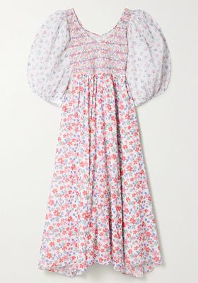 Analia Shirred Floral-Print Cotton-Voile Midi Dress