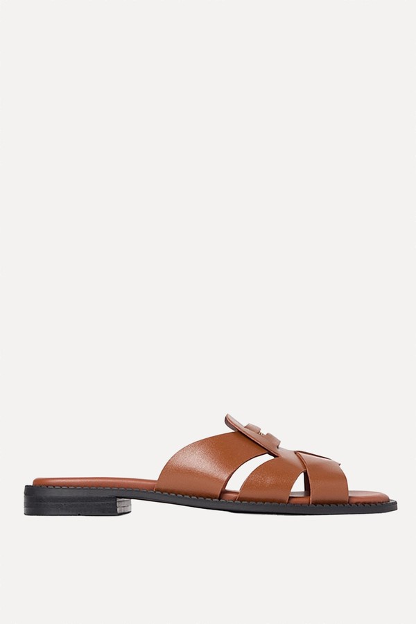 Leather Crest Square Toe Sandals