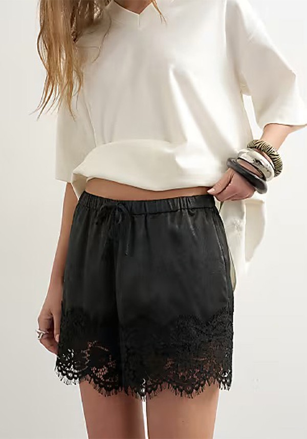 Satin Lace Insert Shorts