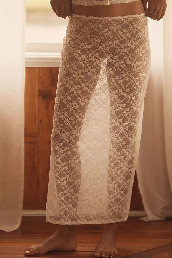 LyreBird Lace Maxi Slip Skirt from Anthropologie