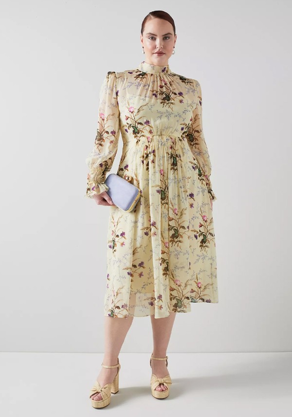 Eloise Cream Meadow Scene Silk Dress