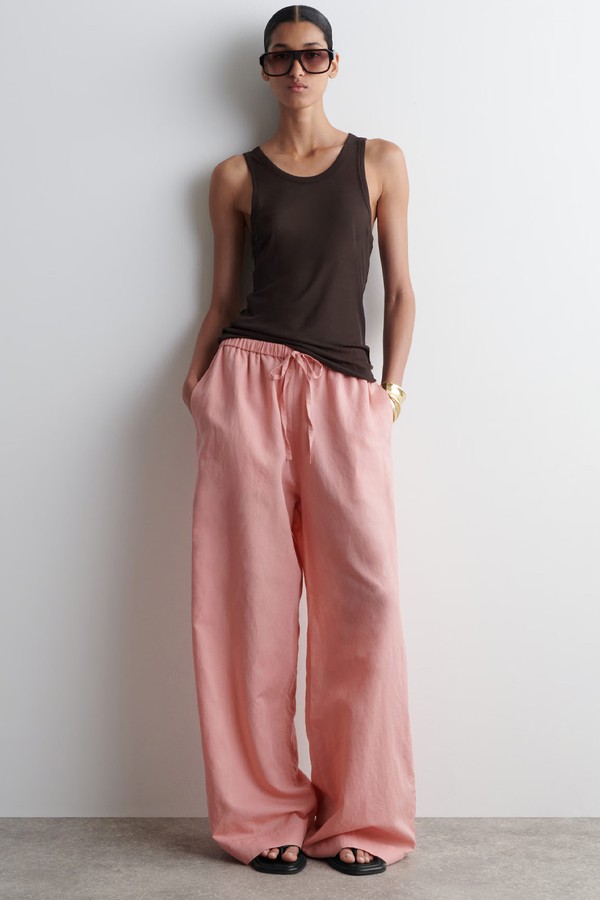 Wide-Leg Linen Drawstring Trousers
