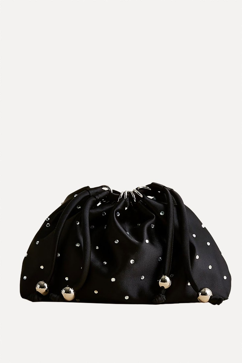 Drawstring Pouch Bag In Crystal-Embellished Satin from J.Crew