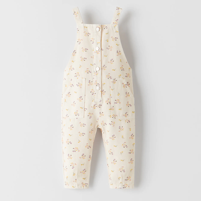 Twill Dungarees With Flowers