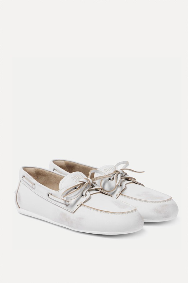 Unlined Bleached Leather Boat Shoes from Miu Miu