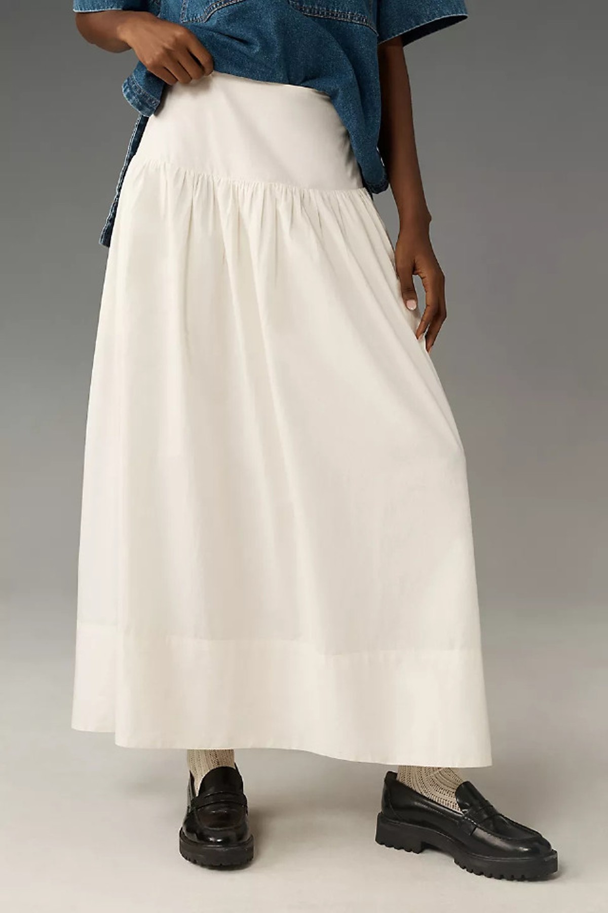 Maeve Drop-Waist Poplin Maxi Skirt from Anthropologie