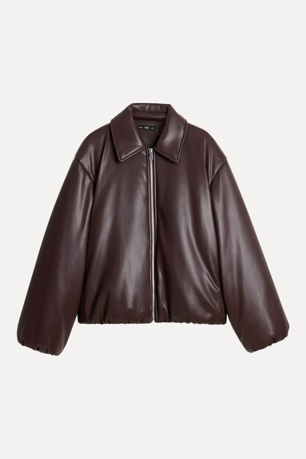 Faux Leather Bubble Hem Zip Up Jacket from F&F