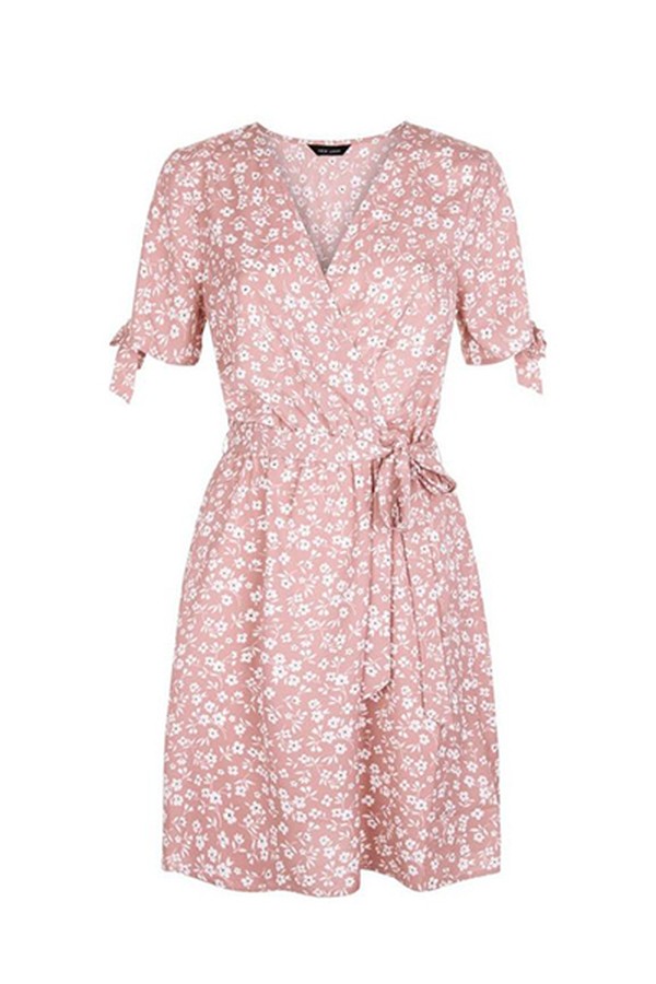 Pink Ditsy Floral Wrap Dress from New Look