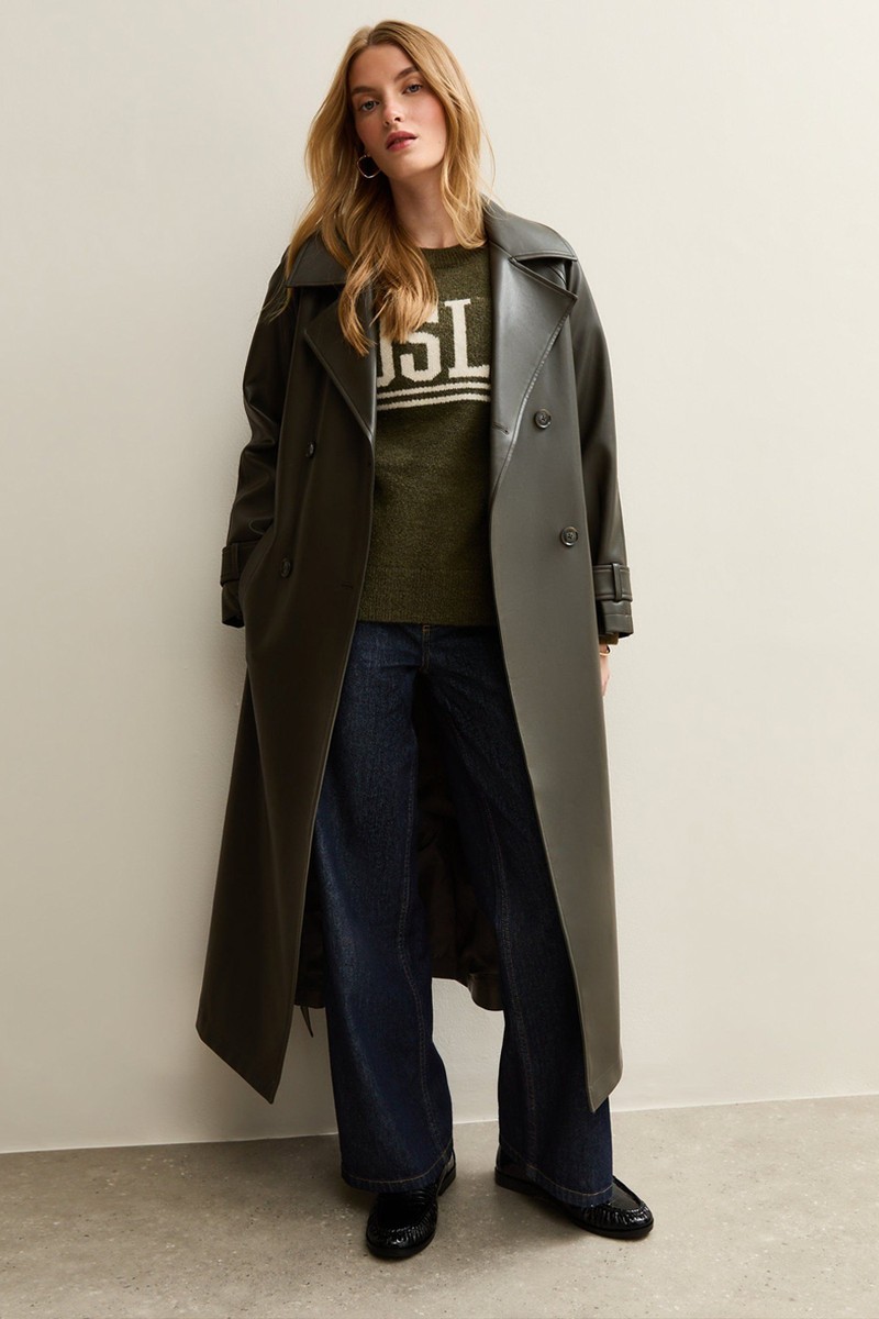 Faux Leather Trench Coat