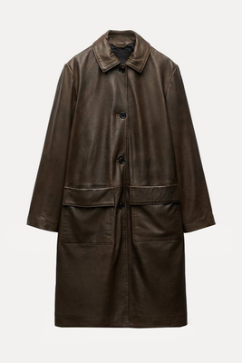 Leather Collection Longline Coat With Pockets from Zara