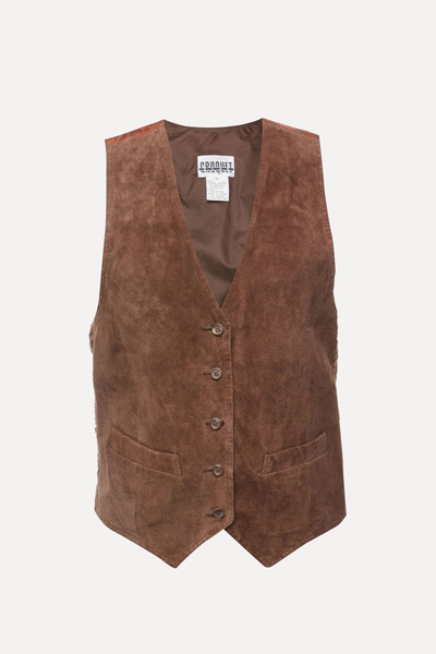 Button Front Brown Suede Vest from Beyond Retro