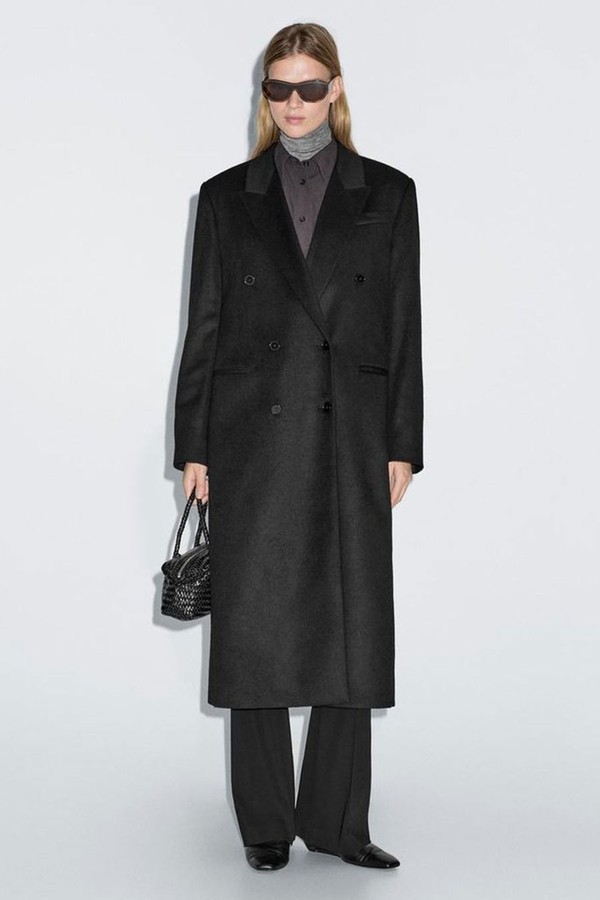 100% Wool Long Double-Breasted Coat from Massimo Dutti
