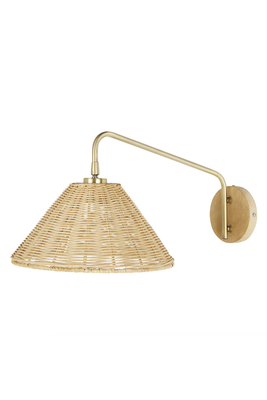 Oak Wood & Gold Metal Wall Light With Hand-Woven Shade from Maisons Du Monde