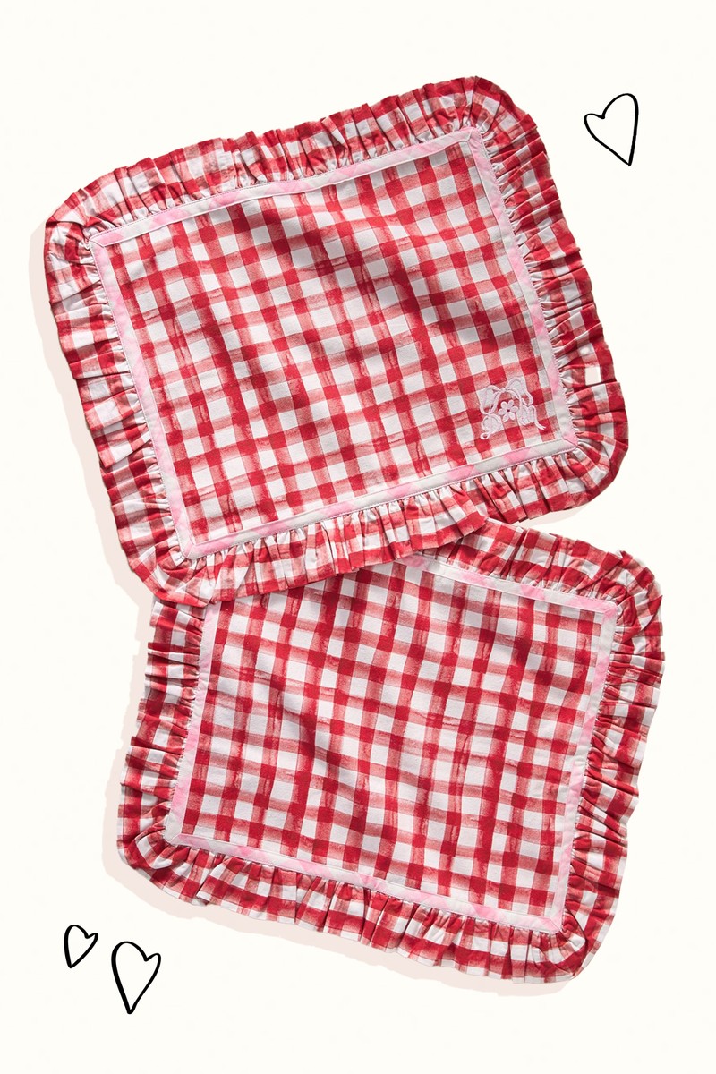 Set Of 2 Gingham Ruffle Placemats from Damson Madder
