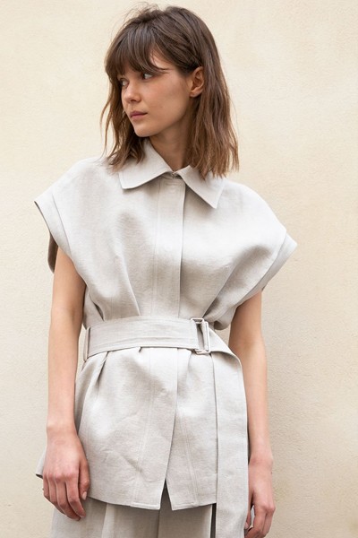 Large Lapel Linen Belted Vest