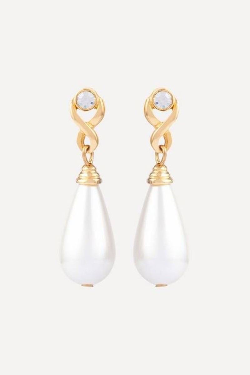 Gold-Plated 1990s Crystal & Faux Pearl Drop Earrings from Susan Caplan Vintage