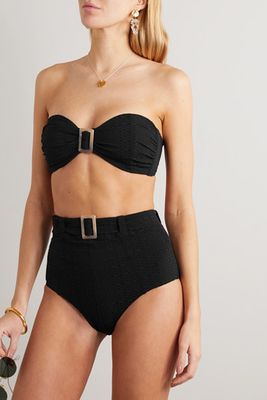 + NET SUSTAIN Embellished Belted Seersucker Bikini from Lisa Marie Fernandez