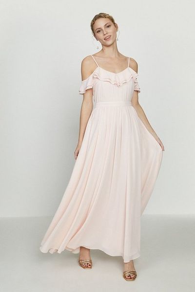 Cold Shoulder Ruffle Maxi Dress 