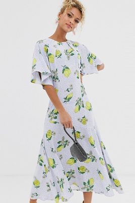 Cap Sleeve Midaxi Dress In Lemon Print from Never Fully Dressed