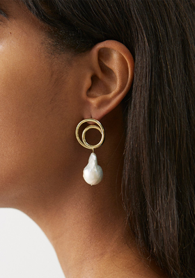 Coil Pearl & 14kt Gold-Plated Hoop Earrings from Completedworks