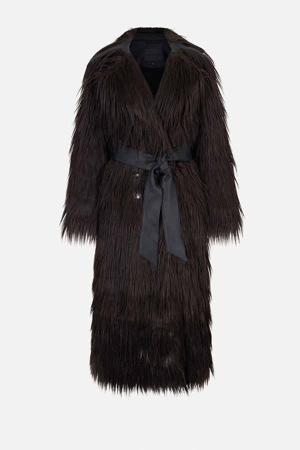 Faux Fur Collared Longline Trench Coat