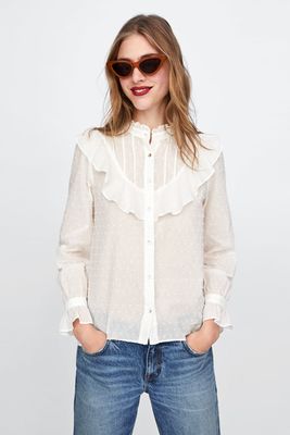 Ruffled Dotted Mesh Blouse from Zara