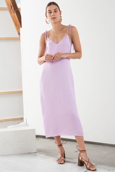 Shoulder Tie Midi Slip Dress