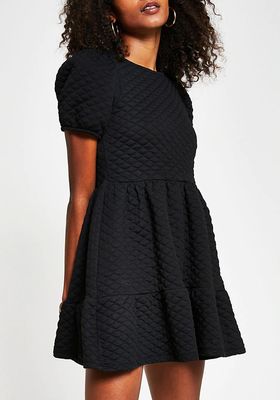 Short Puff Sleeve Quilted Smock Dress