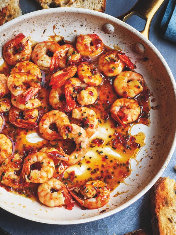 Marmalade Prawns With Barberry, Chilli & Chive butter