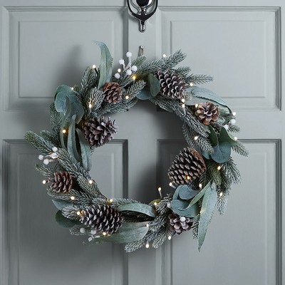 Pre-Lit Snowy Pine Cone Wreath