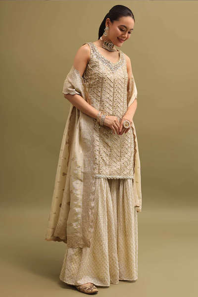 Embroidered Georgette Kurta Sharara Set from Kalki